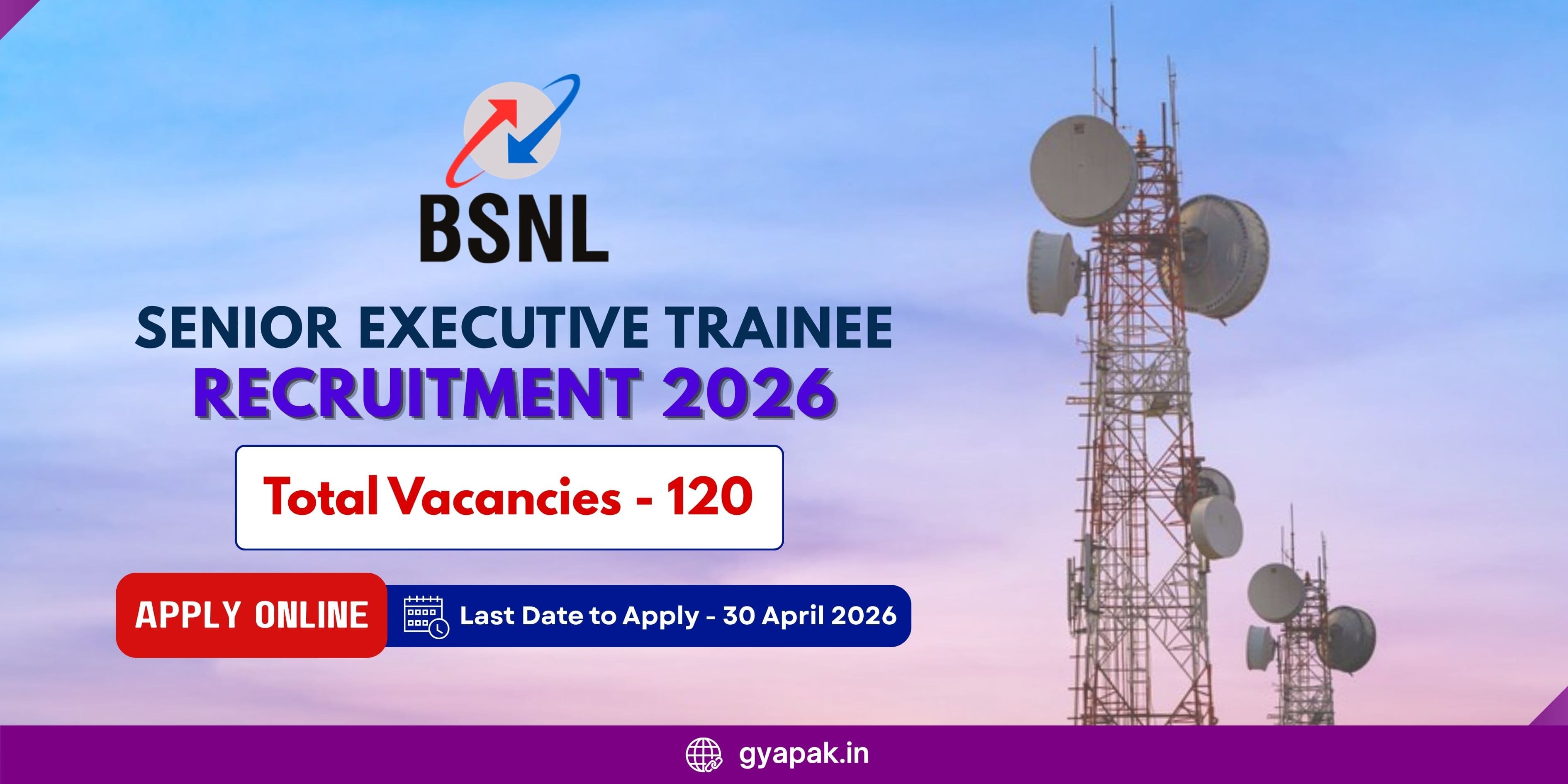 BSNL Senior Executive Trainee Recruitment 2026 | vacancies - 120