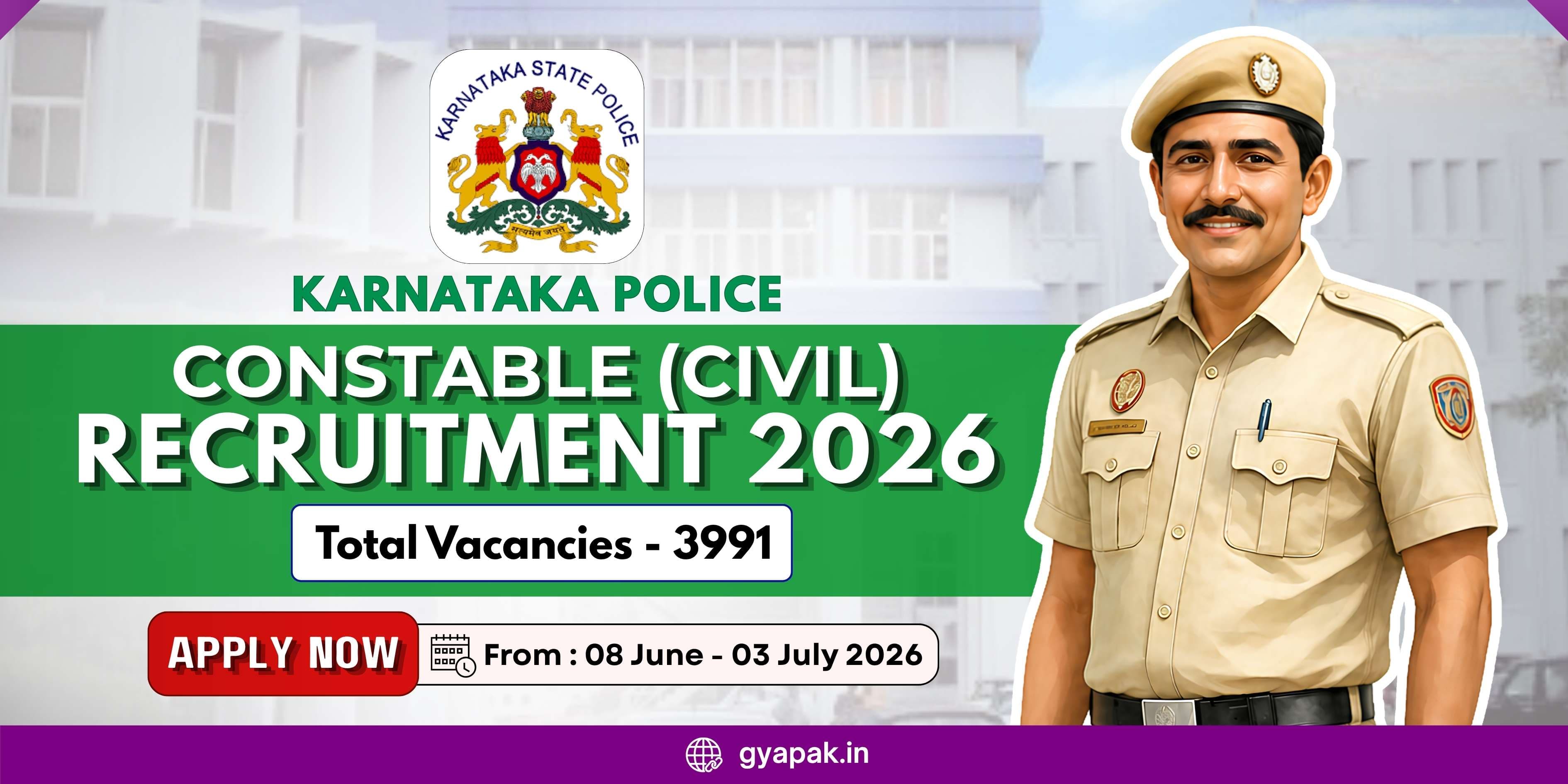 Karnataka Police Constable (Civil) 3991 Vacancies | Apply Online 08 June – 03 July 2026
