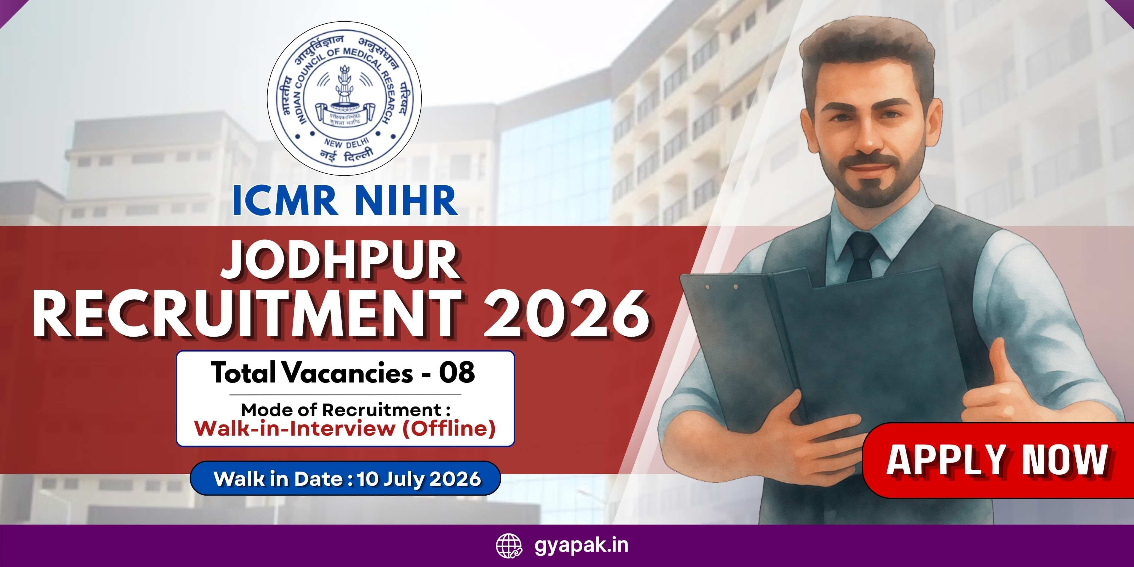 ICMR NIHR Jodhpur Recruitment 2026 | Walk In for 8 Posts