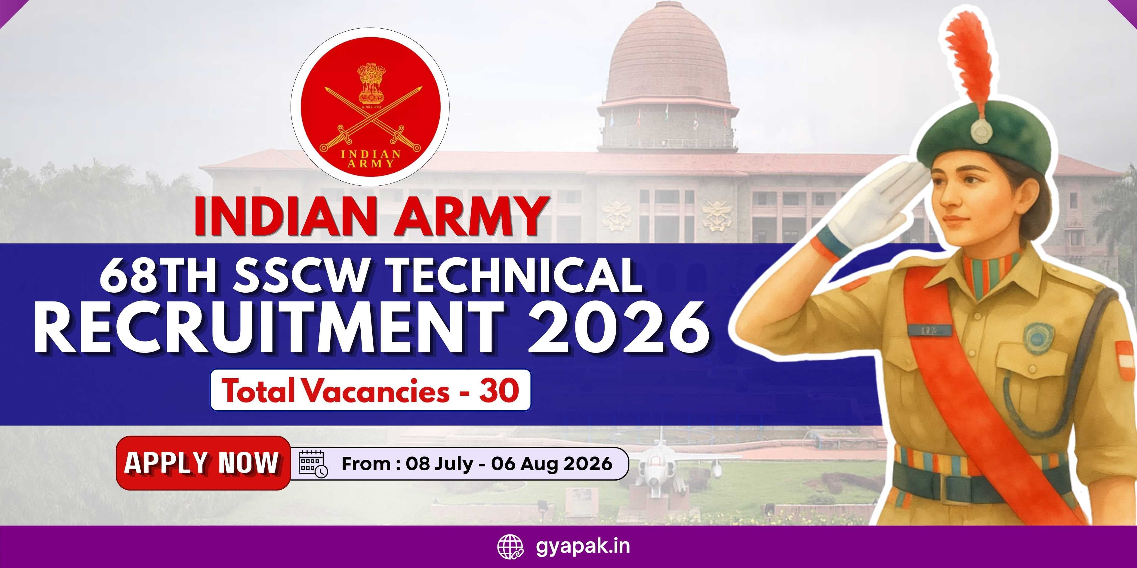 Indian Army 68th SSCW Technical Recruitment 2026 | 30 Posts