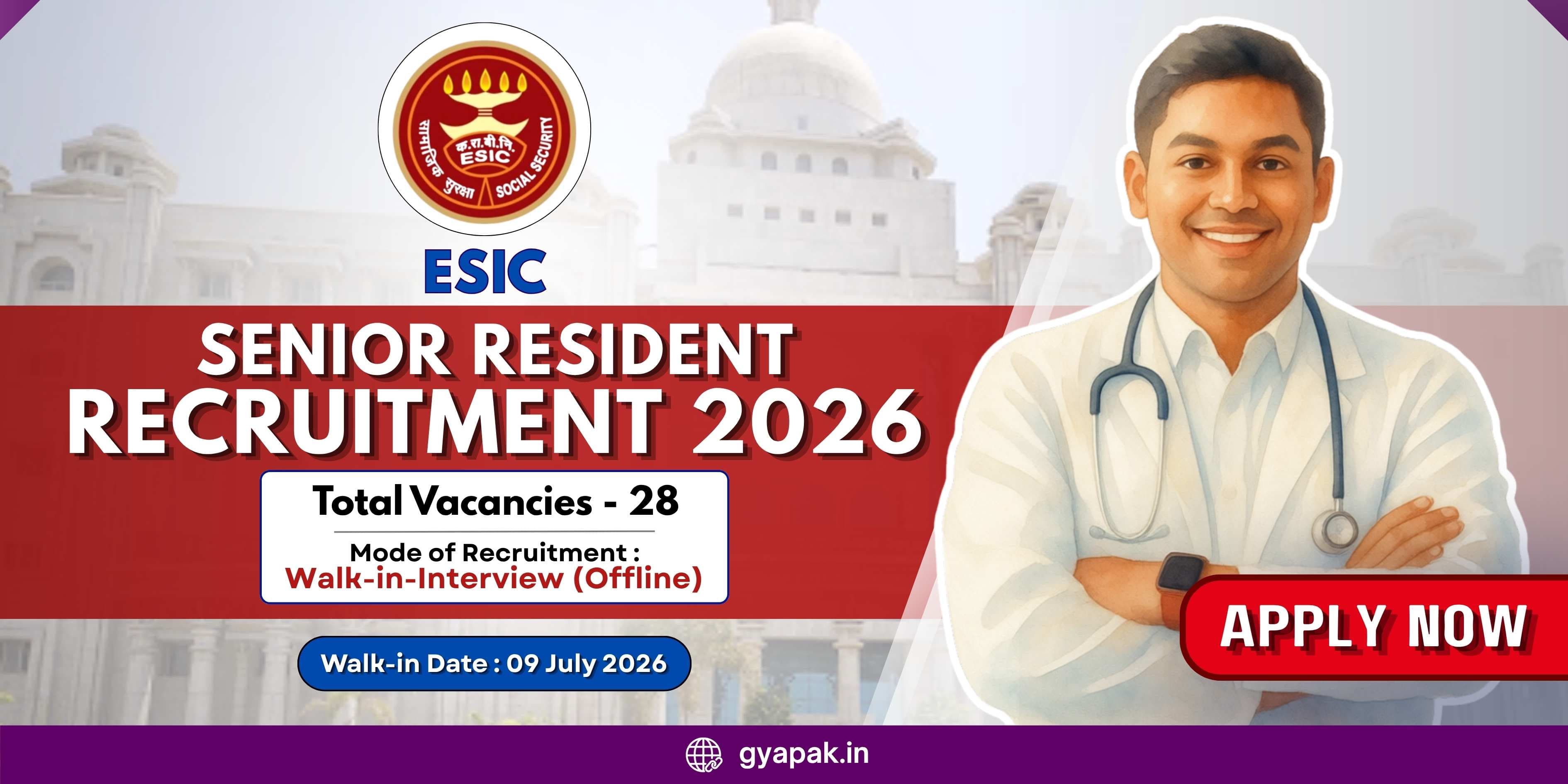 ESIC Senior Resident Recruitment 2026 | Walk In for 28 Posts