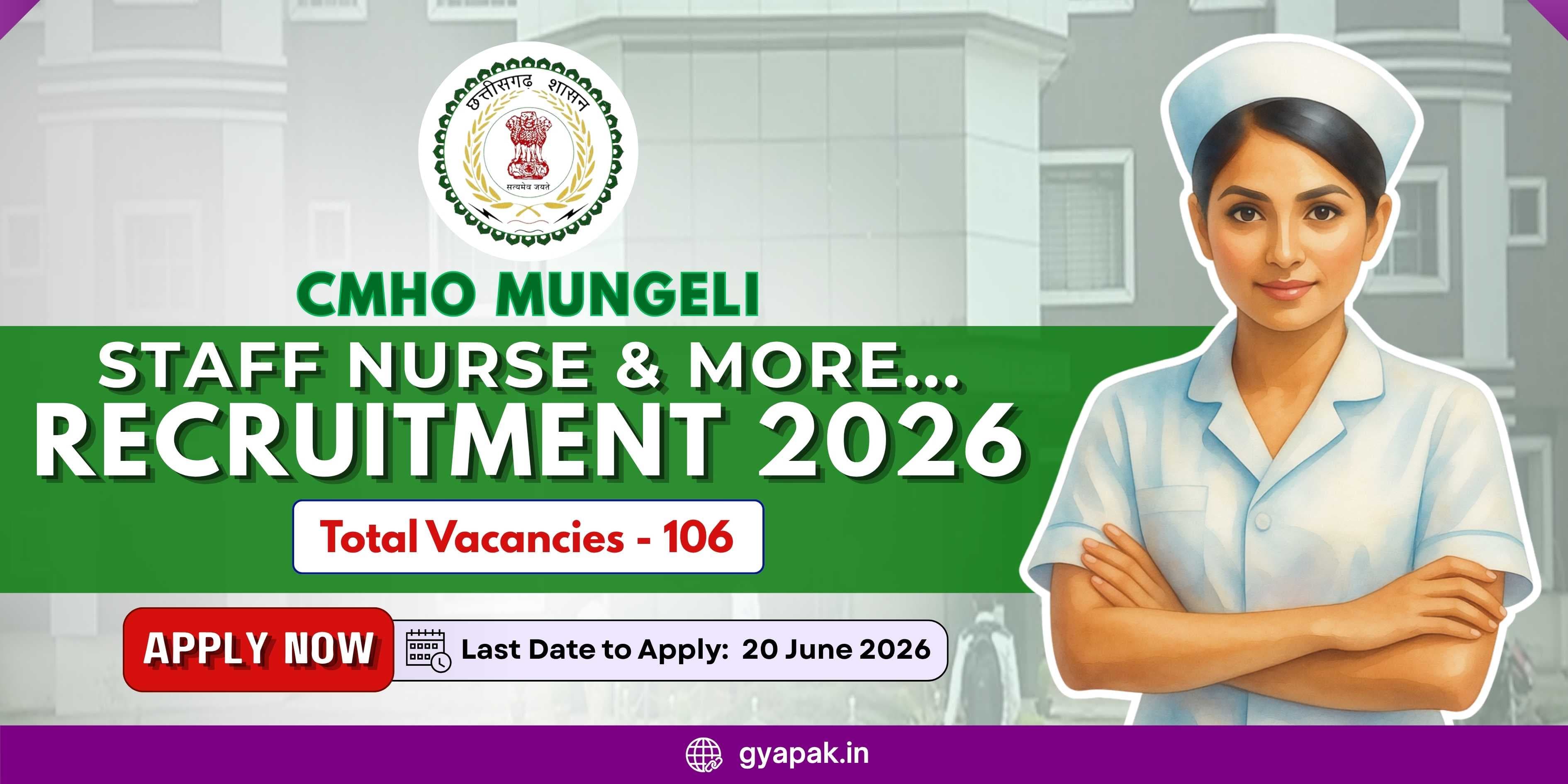 CMHO Mungeli Staff Nurse & More Recruitment 2026 | 106 posts